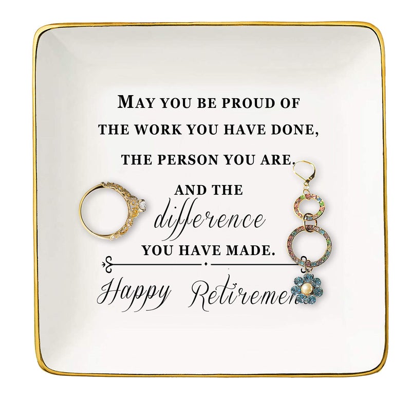 Topthink Happy Retirement Gifts for Women-Female Retirement Keepsake-Ring Dish, Ceramic Ring Holder-Happy Retired Gifts for Teacher,Nurse,Doctor, Coworker, Friend,Mom,Nana,Sister,Grandma,Godmother,Boss Lady - Image 1